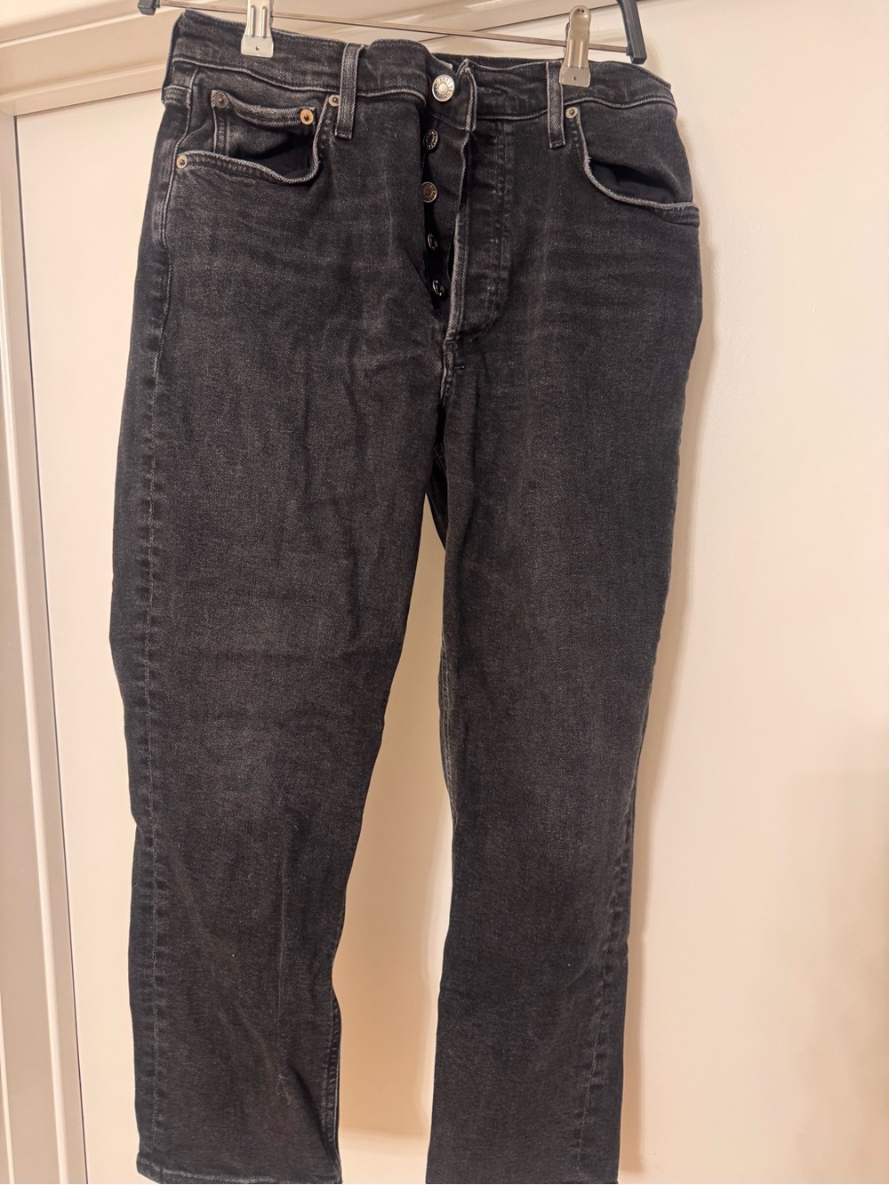 Agolde Washed Black Ankle Crop Button-Fly Jeans